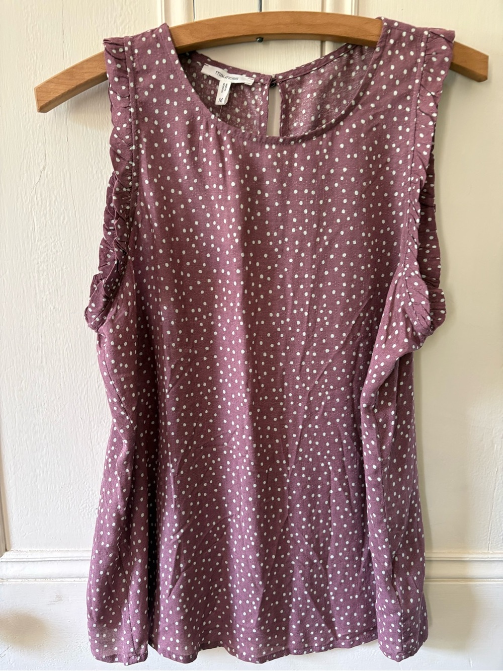 Maurices Mauve Polka Dot Ruffle Sleeveless Top